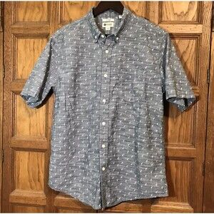 Haggar Clothing Fitted Flamingo Shirt Men's Large Button Down Gray Short Sleeve